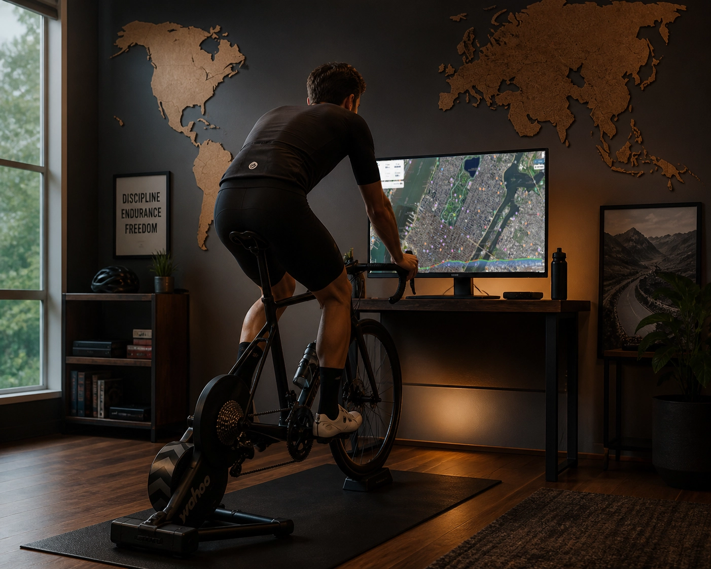 Cyclist training on an indoor bike trainer